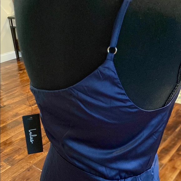 Lulu's Navy Blue One-Shoulder Cocktail Gown - Picture 4 of 6